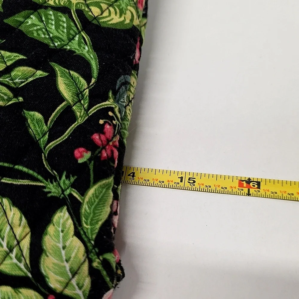Vera Bradley Tote Bag Black Green Botanical Floral Quilted Purse w/Hanging Pouch